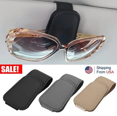 Car Magnetic Leather Sunglasses Holder for Car Sun Visor Eyeglass Hanger Clip US