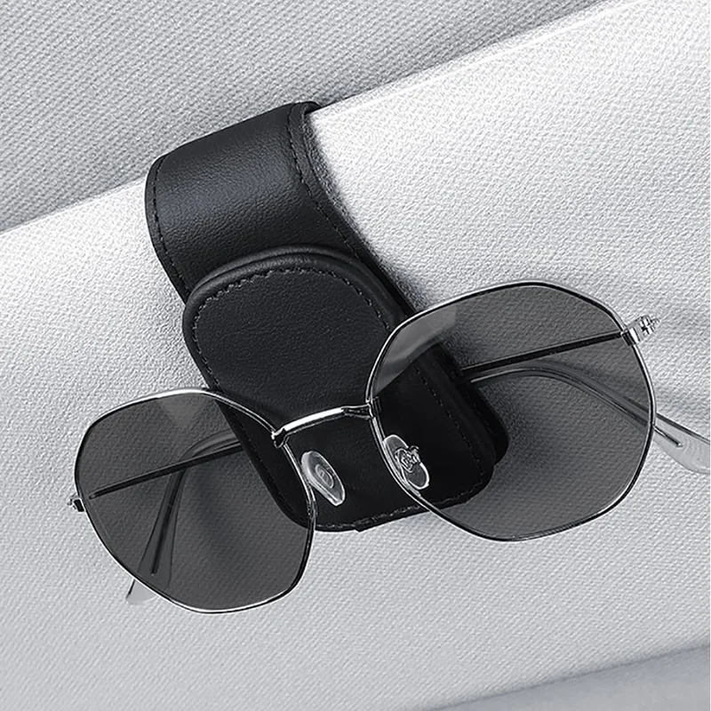 Sunglass Holder for Car Magnetic Leather Sunglasses Clip for Car Visor, Premium