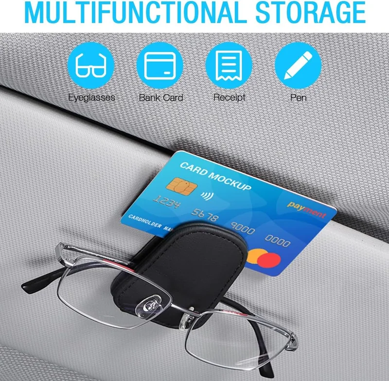 Sunglass Holder for Car Magnetic Leather Sunglasses Clip for Car Visor, Premium 4