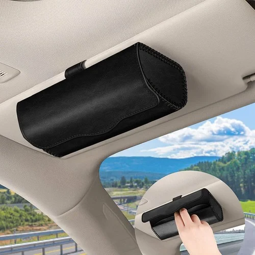 Sunglasses Holder for Car Sun Visor Eyeglasses Case Leather Glasses Storage Box